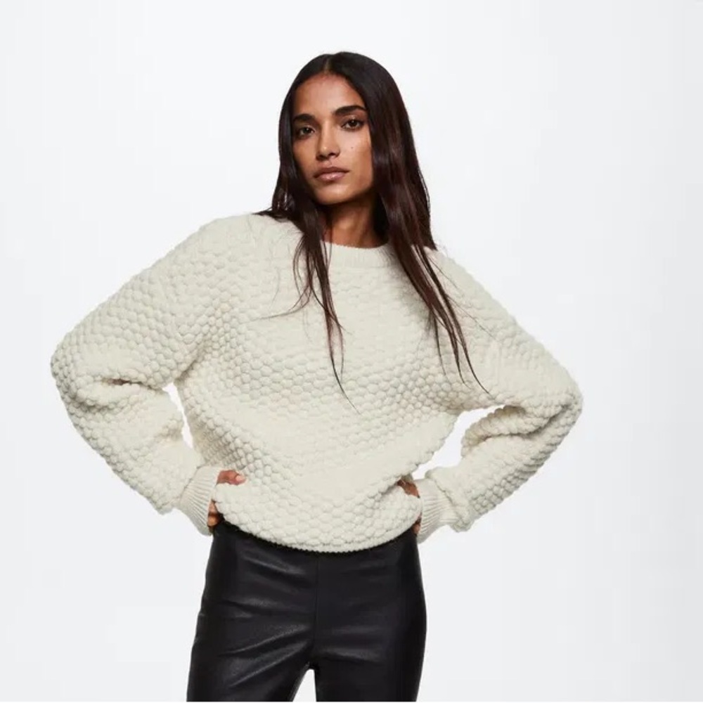 Mango Selection Textured Wool-Blend Sweater New